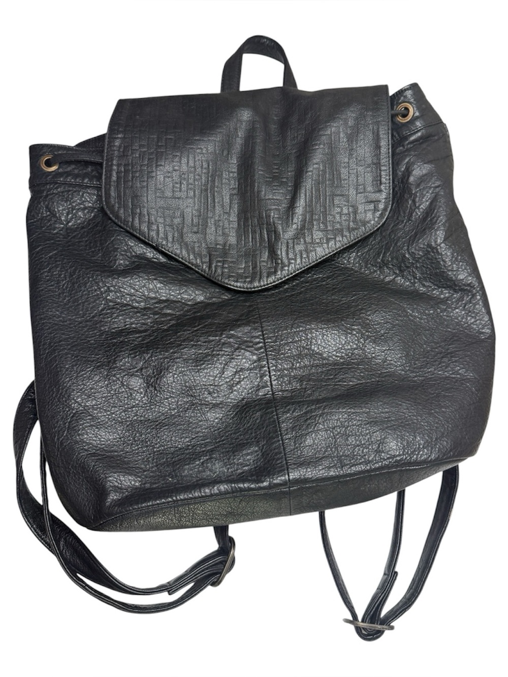 Day & Mood Textured Flap Black Leather Backpack